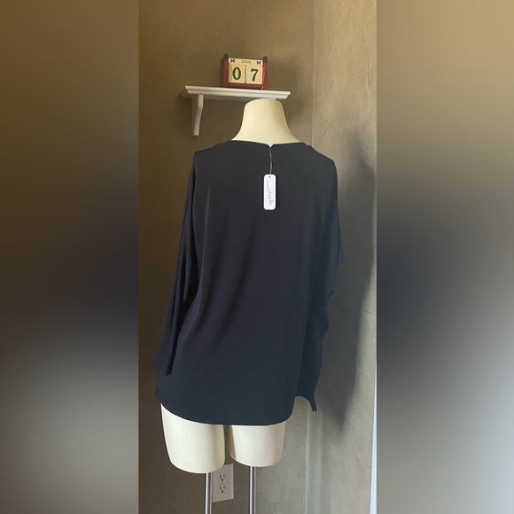 Charming Charlie Asymmetric One Sleeve Fancy Top Women’s Size S, black - Picture 11 of 12